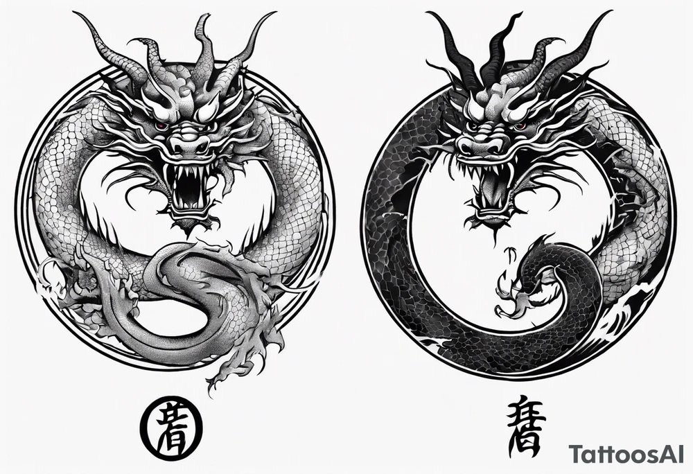 Chinese dragon in a circular shape with "02.03" written on its skin tattoo idea