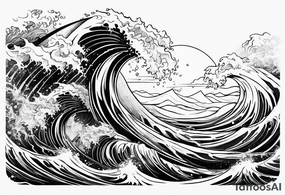 Poseidon steht in einer Welle im Meer tattoo idea