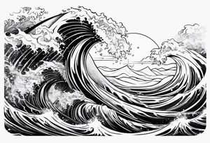 Poseidon steht in einer Welle im Meer tattoo idea