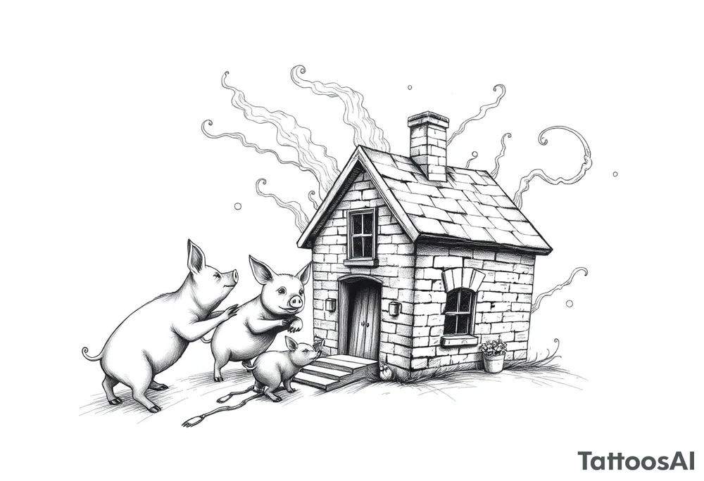 Brick house being blown off 3 little piggy's by a big bad wolf tattoo idea