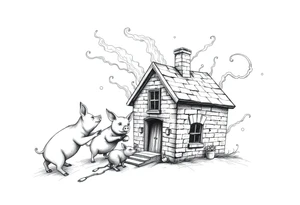Brick house being blown off 3 little piggy's by a big bad wolf tattoo idea