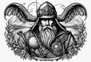 preparing fisherman at the pond, Angel, rams skull, gladiators helmet tattoo idea