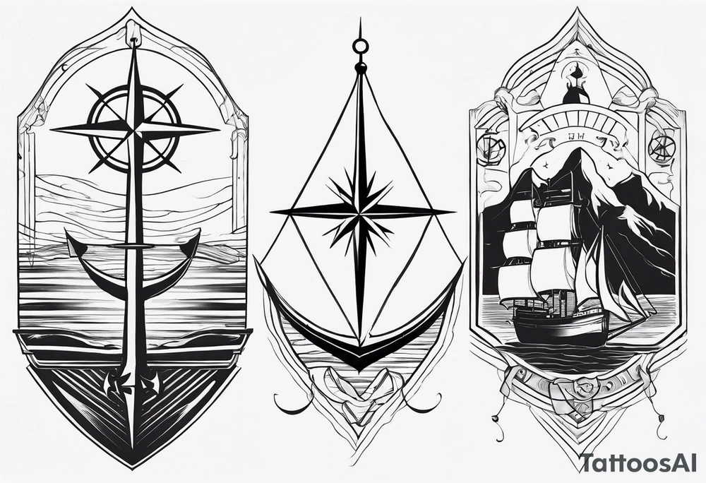 Tattoo along spine Compass 
Long north and south lines
Add anchor to south tattoo idea