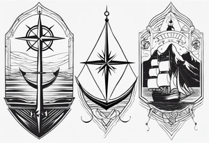 Tattoo along spine Compass 
Long north and south lines
Add anchor to south tattoo idea