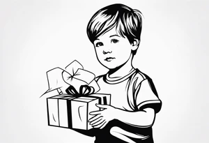 child with present in hand tattoo idea