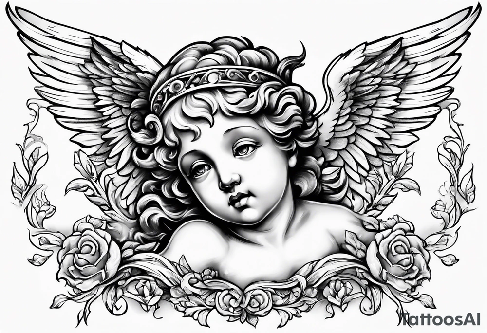 Flying Cherub renaissance style tattoo idea