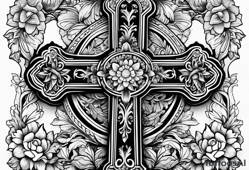 A wood cross with flowers surrounding it tattoo idea A wood cross with flowers surrounding it tattoo idea
