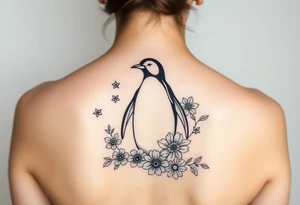 Penguin with stars and flowers black ink
Matching w someone tattoo idea