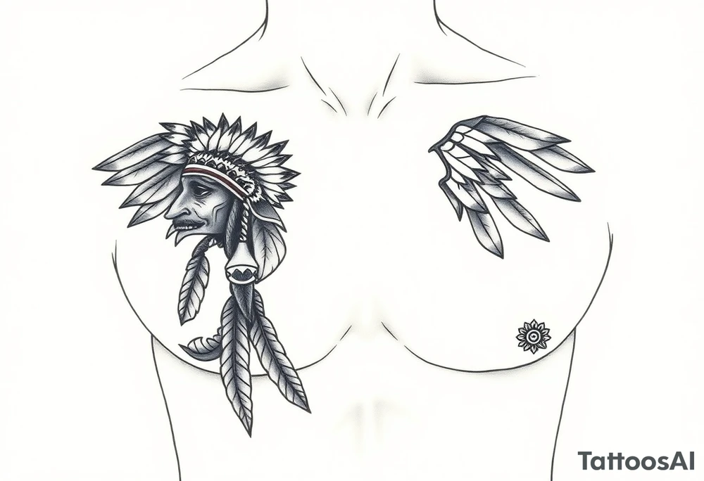 Native American chest in full color male left peck tattoo idea
