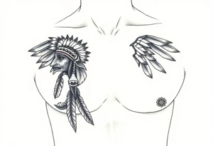Native American chest in full color male left peck tattoo idea