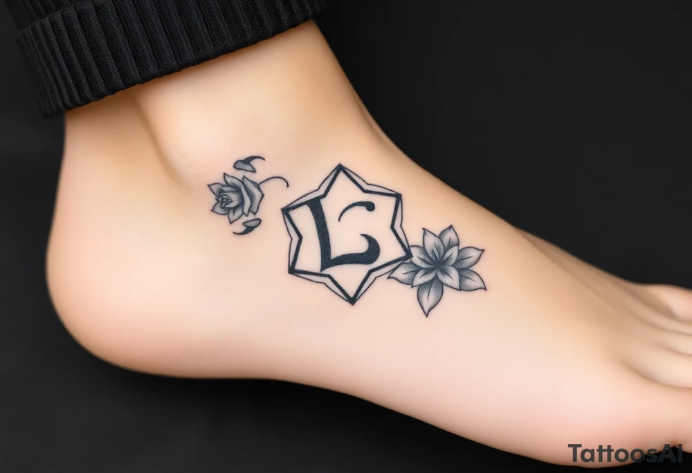 Hexagon Leo symbol larkspurs and water lilies tattoo idea