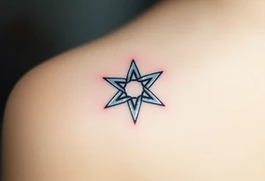 An icy pentagram - five pointed star with sharp crystal edges, surrounded by a cold mist and floating frost particles. tattoo idea