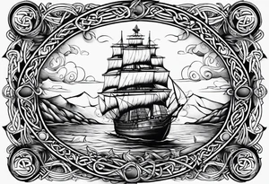 Celtic nautical scene, forearm, half sleeve, anchor, compass tattoo idea