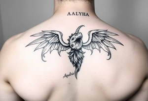 name is Aalyha, zodiac aquarius, white an black realistic thig tattoo idea
