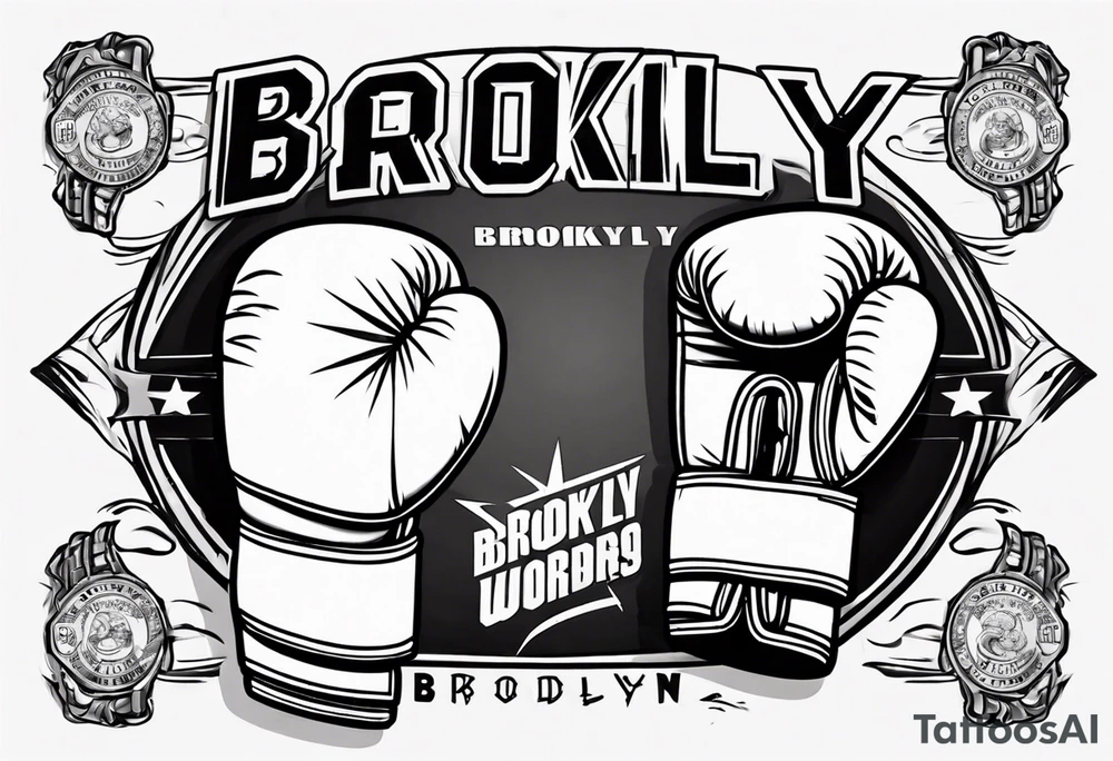 boxing gloves in cartoon style with Brooklyn wording tattoo idea