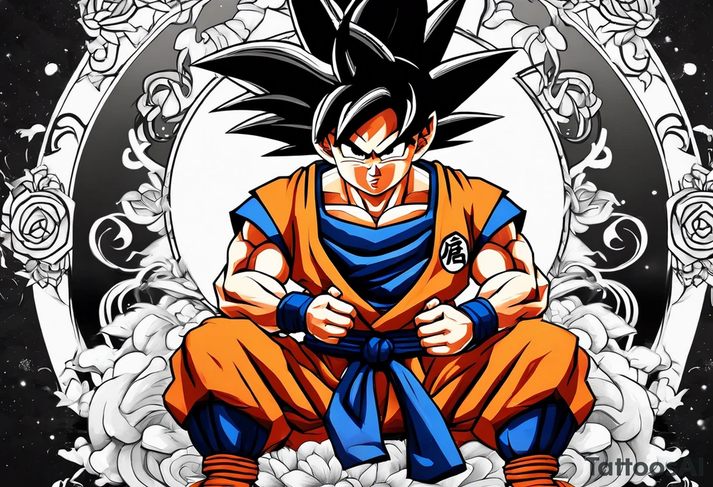 young goku sitting near curririn tattoo idea