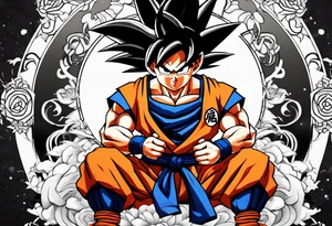 young goku sitting near curririn tattoo idea