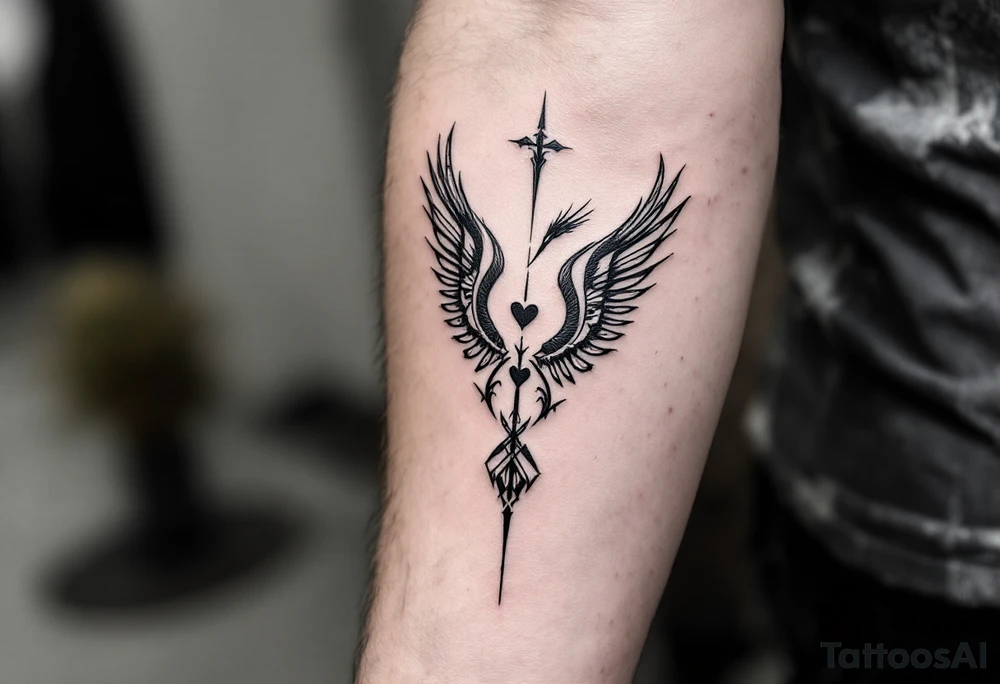 deux corbeau
épée 
un crane
un coeur tattoo idea