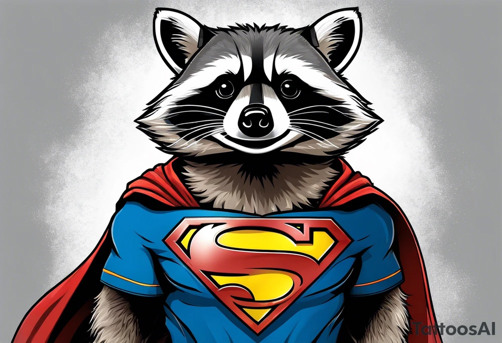 raccoon wearing a Superman t-shirt tattoo idea