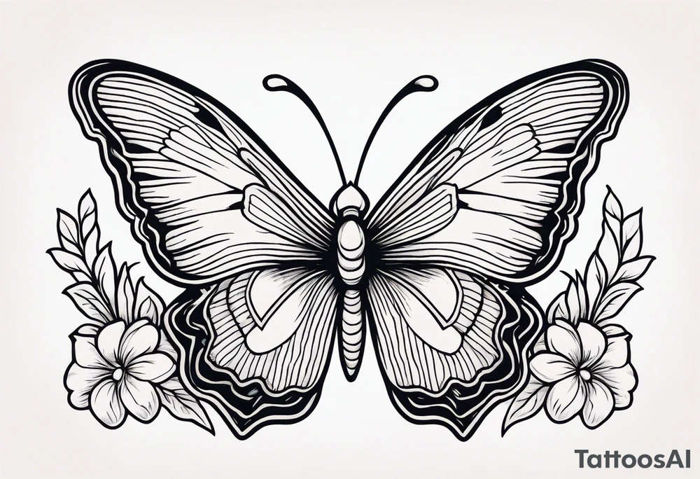butterfly 
with flowers around it vintage old school traditional tattoo idea