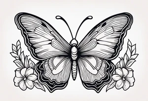 butterfly 
with flowers around it vintage old school traditional tattoo idea