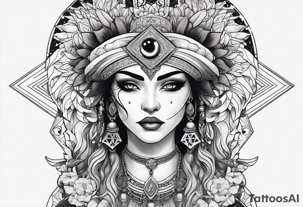 kali ma, alien goddess, valkrye, pirate, divine feminine, zenza resonance, pachamama, lotus azul, blank panther, eagle, skull, 5D, nueva gaya, dna 12 tattoo idea