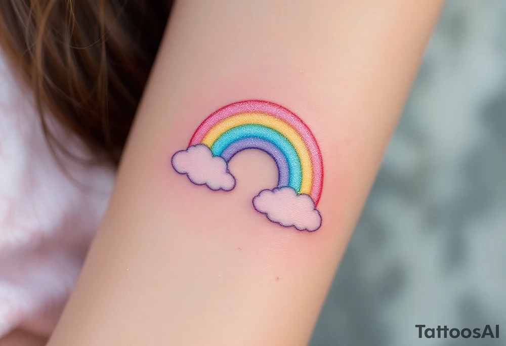 A pastel rainbow "S" with a glitter effect and soft cloud outlines. tattoo idea