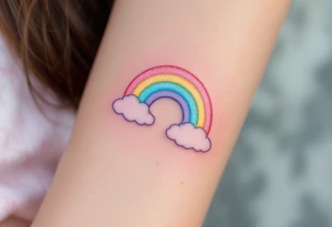 A pastel rainbow "S" with a glitter effect and soft cloud outlines. tattoo idea