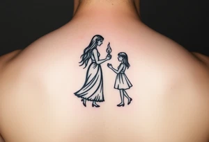 Silhouette of a mother passing a flame to two daughters tattoo idea