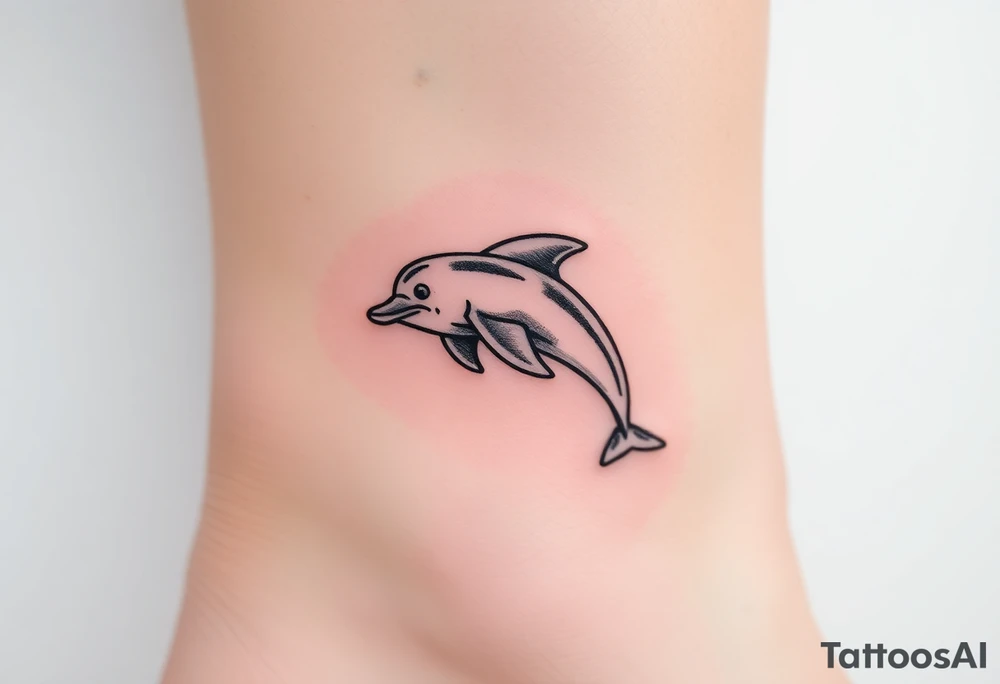Cartoon dolphin on the ankle tattoo idea