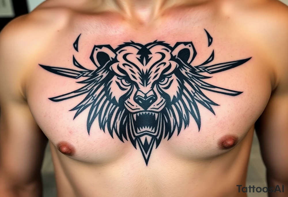 powerful bear with roman deisgn tattoo idea