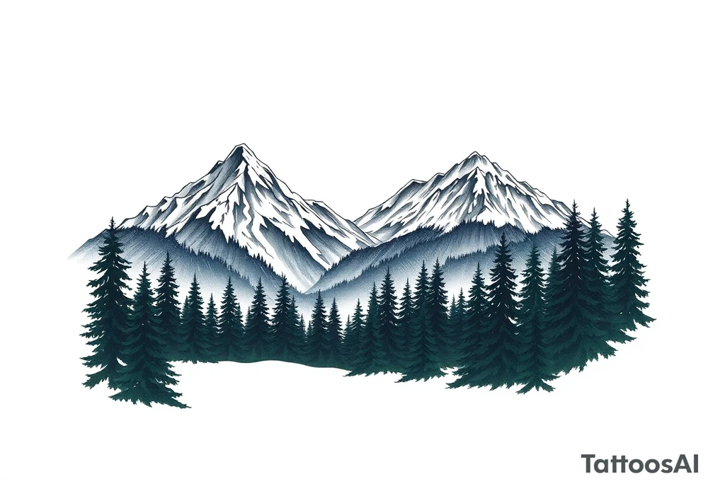 forest mountains under the northen lights tattoo idea