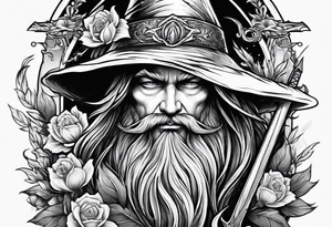 Wizard with a sword and flowers tattoo idea
