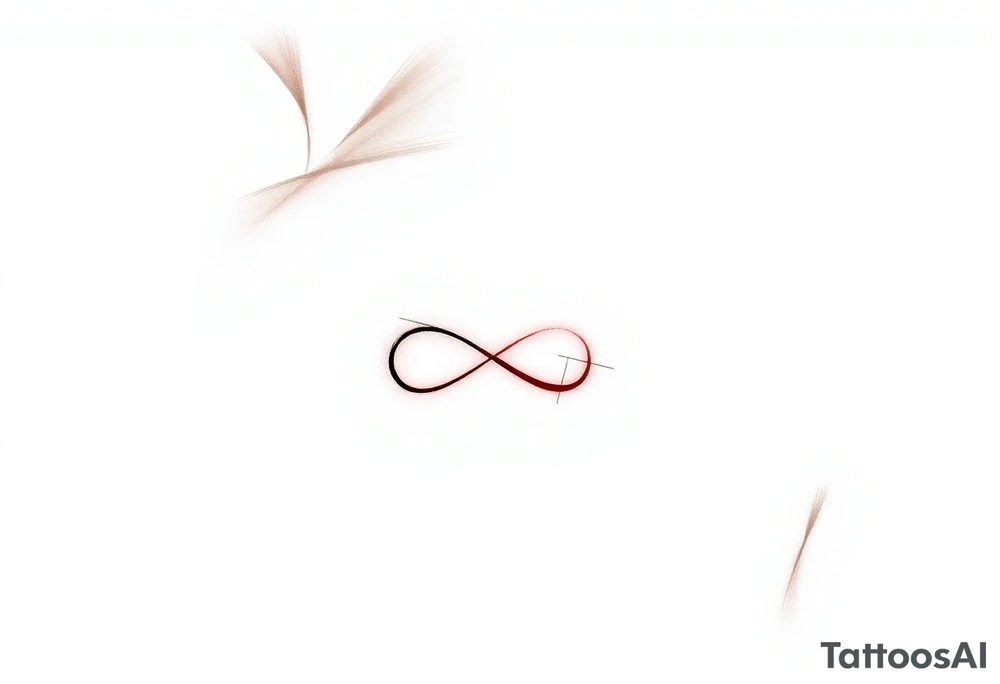 Quero uma tatuagem no antebraço, simples e elegante. O design deve começar com a data de nascimento do meu avô 08-03-1955escrita em vermelho, seguida de um símbolo de infinito em branco, com uma leve sombra ao redor para destacá-lo. O símbolo de infinito deve continuar numa linha reta, como se fosse um infinito sem fim. A linha deve ser discreta e uniforme, mantendo um estilo minimalista. tattoo idea