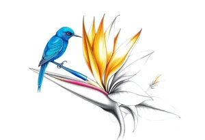 Bird of paradise flower with blue bird tattoo idea