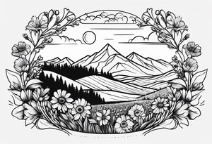 hills, wildflowers, sunshine, no trees,  small on forearm, fine lines tattoo idea