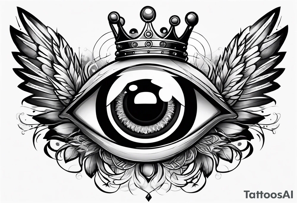 big eye with wings and crown tattoo idea