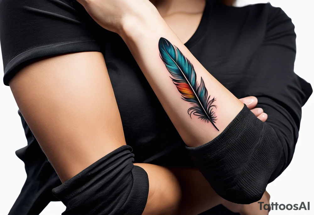 Small cute feather on wrist tattoo idea