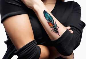 Small cute feather on wrist tattoo idea