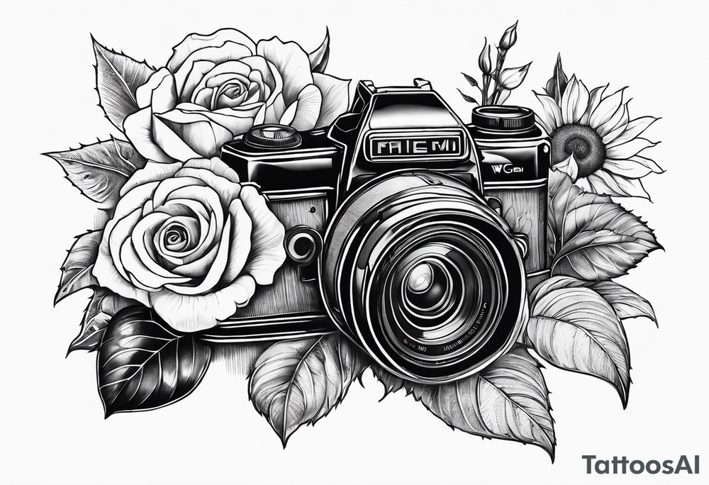 Flower : rose , sunflower, camera, book tattoo idea