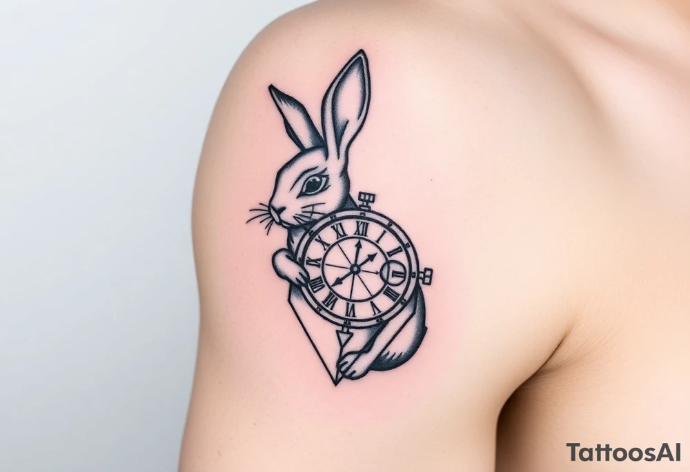 Geometrical rabbit holding a geometrical clock tattoo idea Geometrical rabbit holding a geometrical clock tattoo idea