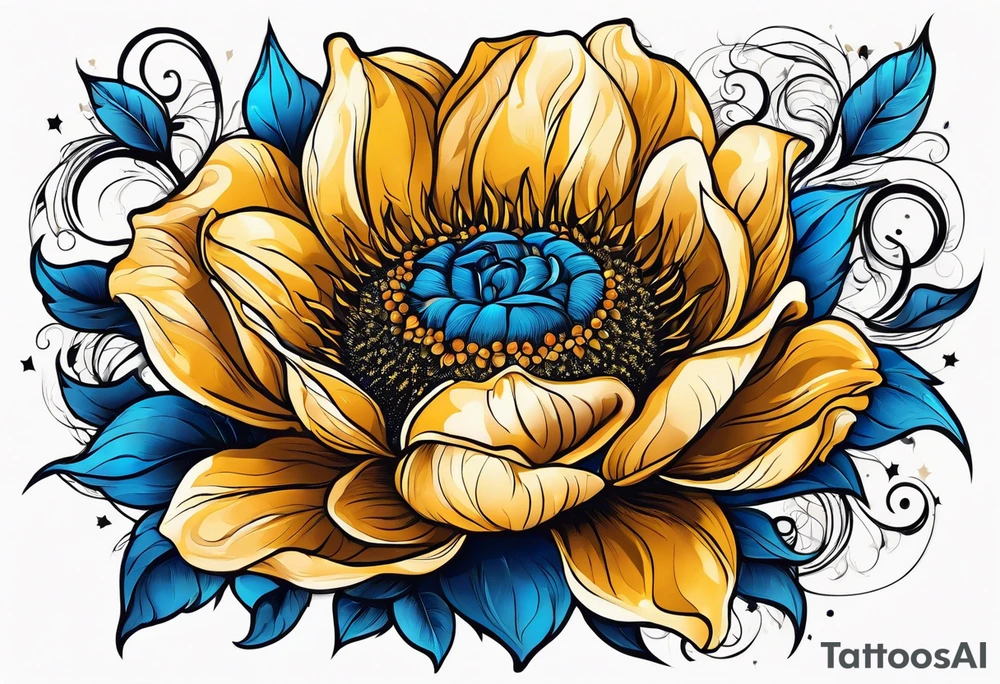 flower rose and blue, sunflower, tattoo idea