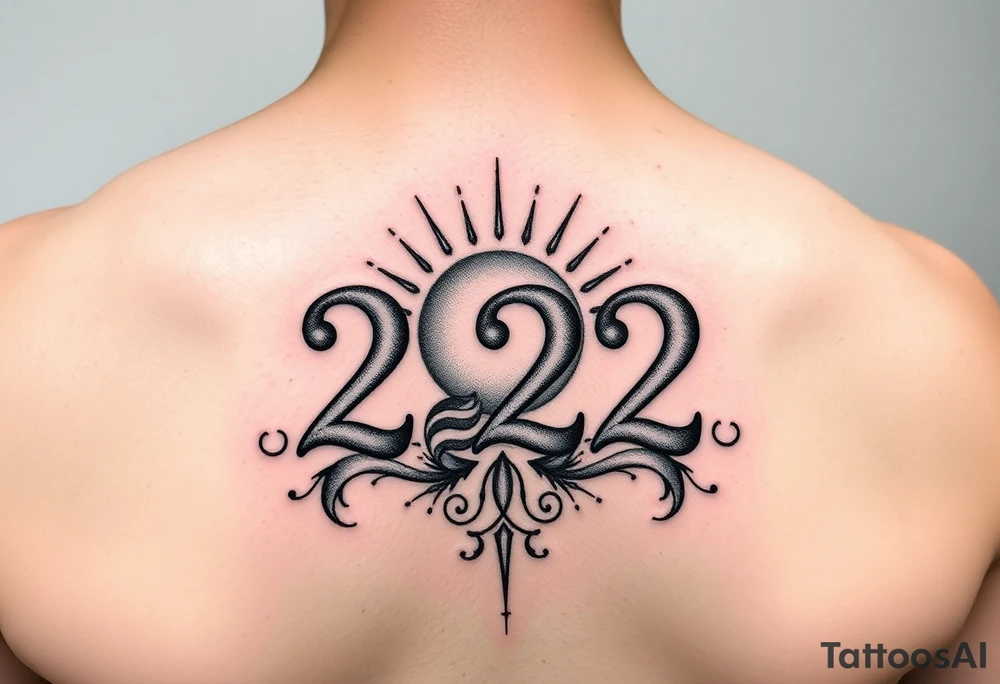 Numbers 222 sunset love stardust and vibration tattoo idea