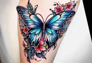 Leg sleeve Angel wing and butterfly tattoo idea