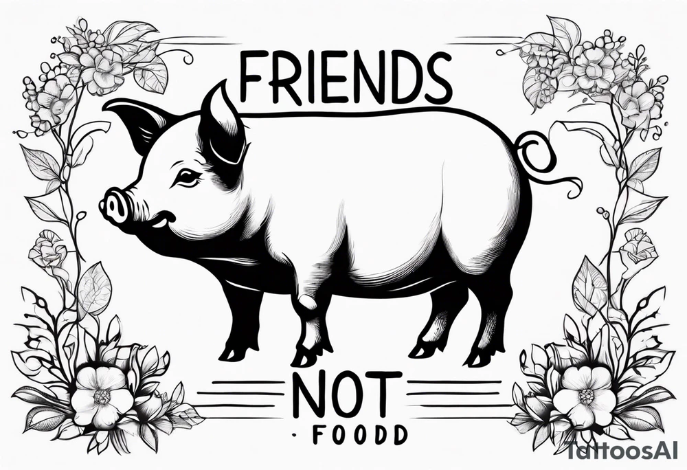 cute pig or piglet.
with text: "friends not food" tattoo idea
