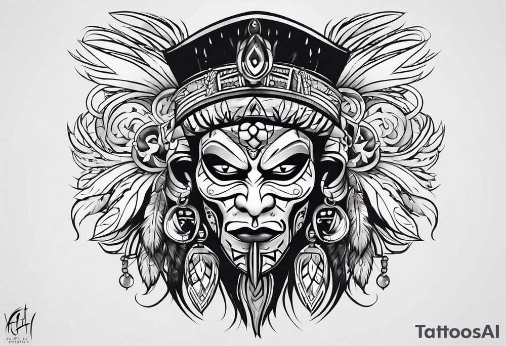 Witch doctor mask flip face tattoo idea