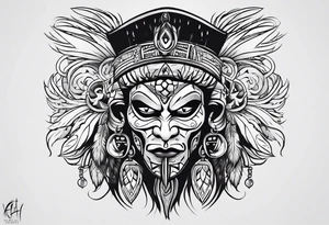Witch doctor mask flip face tattoo idea
