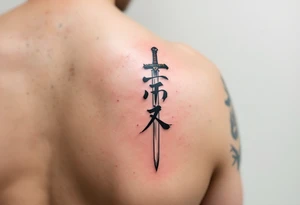 诚 (chéng, “honesty”) in clean black strokes with a sword represents truth and integrity. tattoo idea