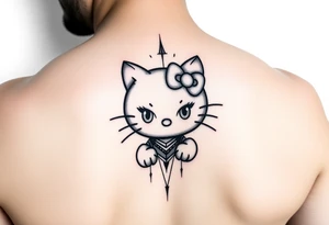 white background, cyber sigilism art / neo primal inspired hello kitty tattoo idea