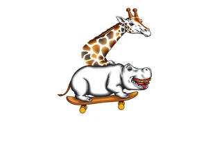 Majestic giraffe riding a skateboard and eating a hippo sandwich tattoo idea